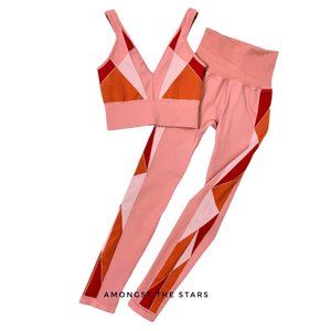 Free People Movement Geometric Pink Sports Bra Leggings Set